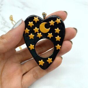 Black & Gold Celestial Ouija Planchette Necklace
